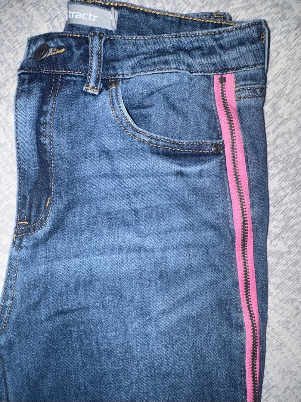 Tractr Denim Jeggings with Pink and Burgundy Stripe